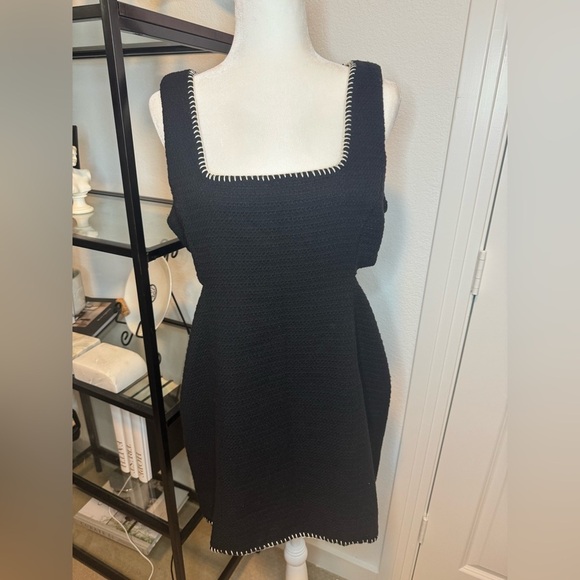 NWT Avec Les Filles Womens Contrast Trim Mini Sheath Dress Black Cream Size L - Picture 4 of 8